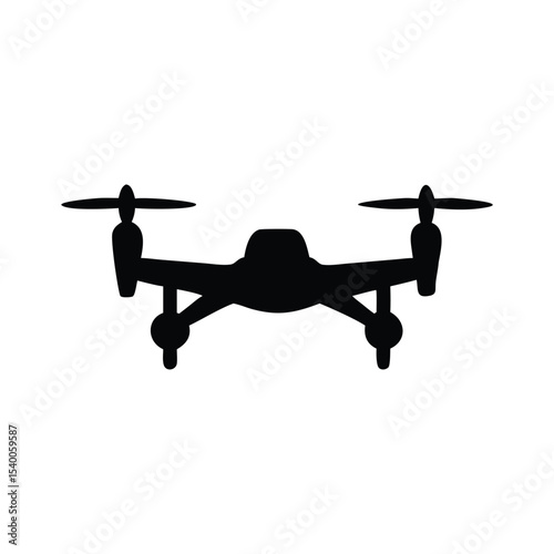A minimalist, black silhouette of a drone viewed from the front. 