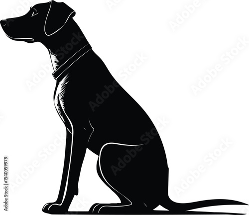 Elegant black dog silhouette sitting profile