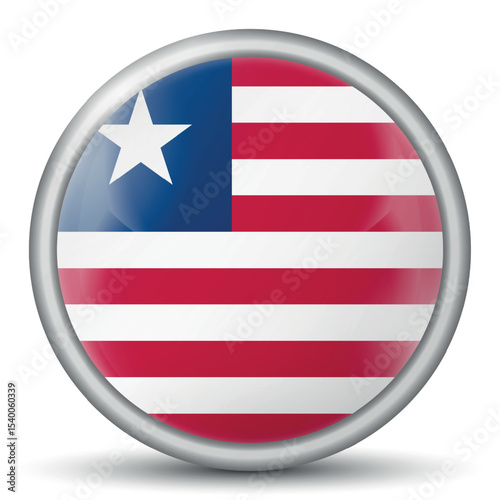 Glass light ball with flag of Liberia. Round sphere, template icon. Liberian national symbol. Glossy realistic ball, 3D abstract vector illustration highlighted on a white background. Big bubble.
