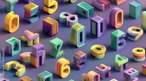 Isometric 3d font design, three-dimensional alphabet letters and numbers