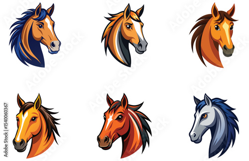 Horse Head Vector Designs Set Elegant and Detailed Stallion Illustrations for Logos, Prints, and Art Projects