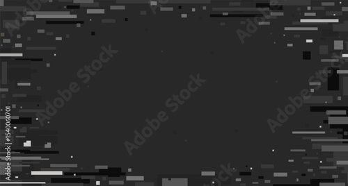 Digital glitch overlay. Pixel noise effect, TV distortion with static pixelated screen artifacts, analog VHS tape glitchy pixels texture. Vector noise tape background