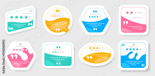 Quotes testimonial banner. Speech bubble quotation mark layout for feedback and testimony comment, creative infographic design element. Vector web quotes set