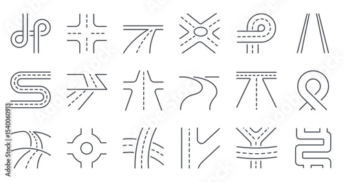 Crossroad line icon. Junction of two roads with turn direction signs, street and highway crossroads intersection. Urban map element vector illustration