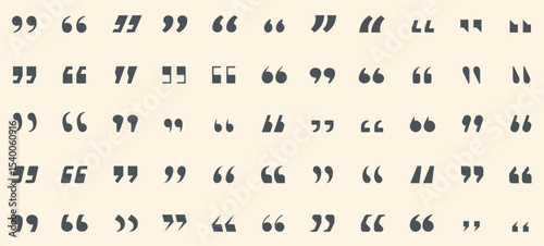Quote icon. Quotation mark for speech, dialogue chat comment symbols for communication design, double comma. Vector black quoted buttons isolated set