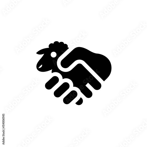 Two hands shaking, with the gap between them forming the silhouette of a sheep. In Eid al-Adha unity and sacrifice go hand in hand.