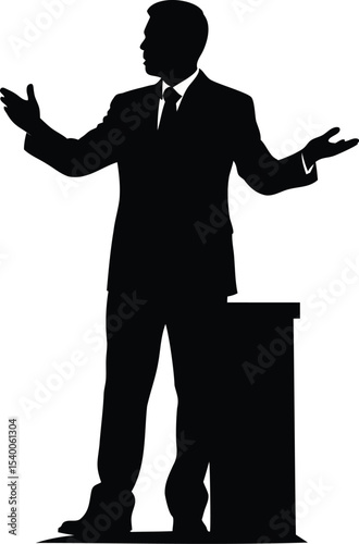 Silhouette of Man in Suit Giving a Speech at a Podium