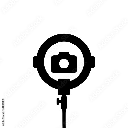 Ring light for photography with camera icon in minimalist style  