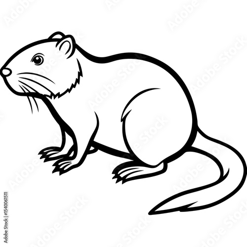 Minimalist Water Vole Line Art Illustration