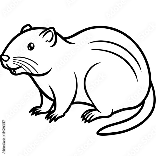 Minimalist Water Vole Line Art Illustration