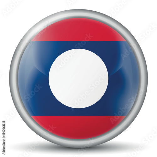 Glass light ball with flag of Laos. Round sphere, template icon. Lao People's Democratic Republic national symbol. Glossy realistic ball, 3D abstract vector illustration. Big bubble.