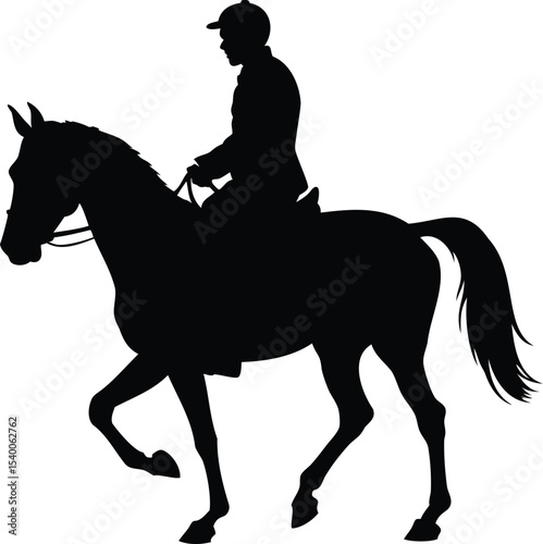 Silhouette of a person riding a horse, equestrian activity, isolated on white