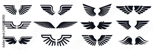 silhouette pair wings icon angel wing decorative fly emblem eagle stencil symbols vector icons bundl.