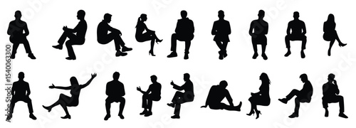 Silhouettes people sitting.