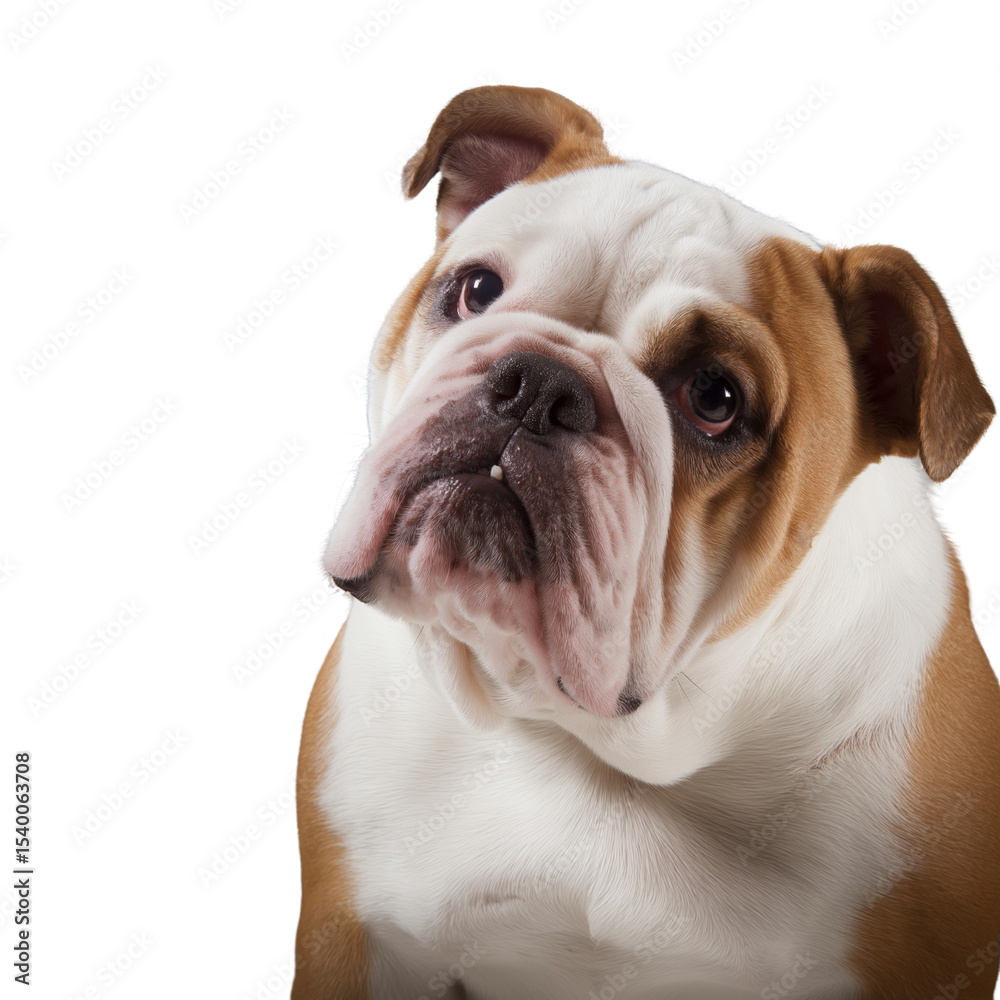 Obraz premium Adorable Bulldog Dog Photo with Expressive Face on isolated background, generative ai