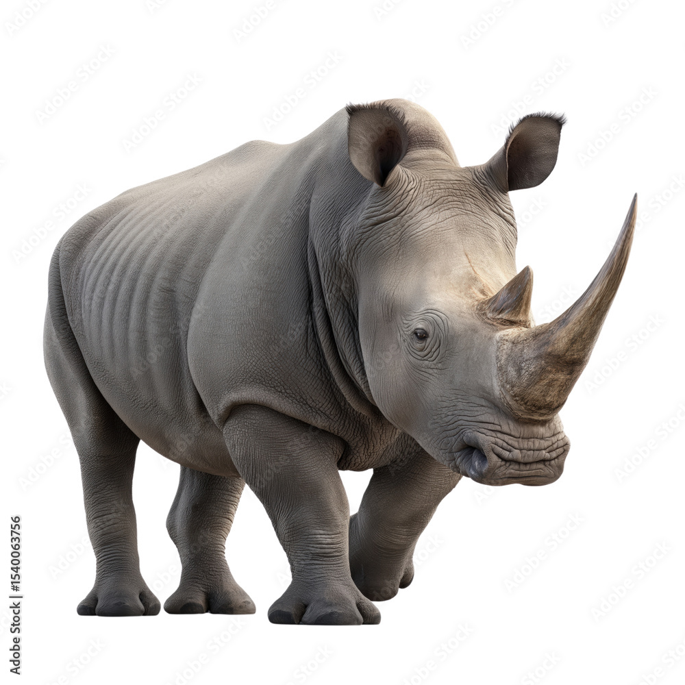Obraz premium Rare White Rhinoceros Unique and Endangered Species on isolated background, generative ai