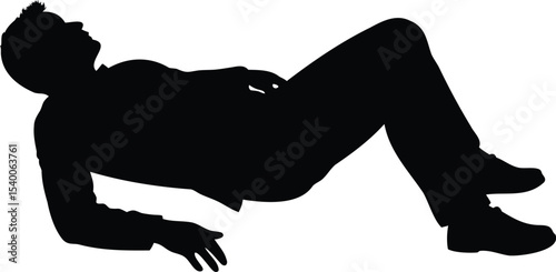 Black silhouette of a relaxed man lying down in a suit