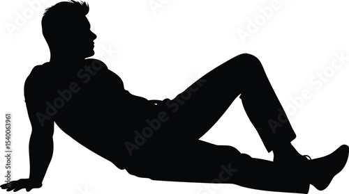 Silhouette of a reclining man looking off to the distance in repose