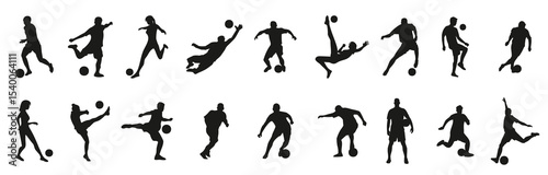 Soccer player silhouette collection. Set of black soccer people silhouette. vector