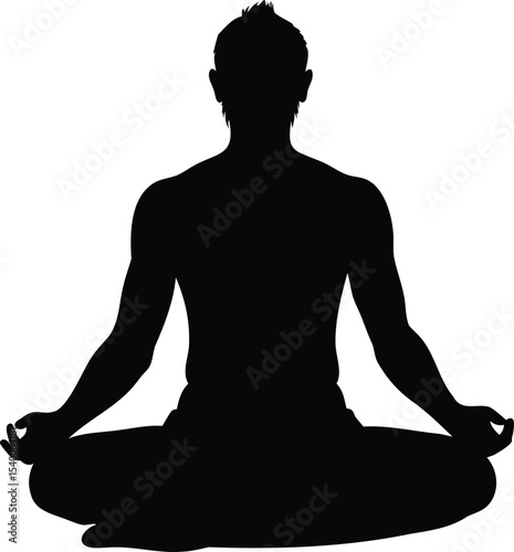 Silhouette of a man meditating in lotus position for mental wellness