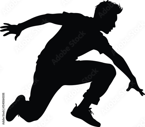 Dynamic Silhouette of a Parkour Athlete Performing a Vaulting Movement Skillfully