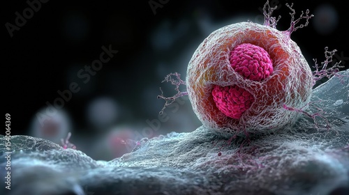 Exploring the Intricate World of Ovarian Cancer Cells Through Macro Microscopy Techniques in a Medical Laboratory Setting photo