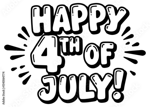 Simple. bold graphic design for 4th of July promotional materials or greeting cards. The playful. cartoonish style makes it suitable for a variety of audiences.