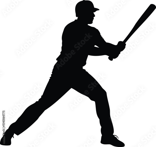 Silhouette of a baseball player poised to swing a bat at the plate