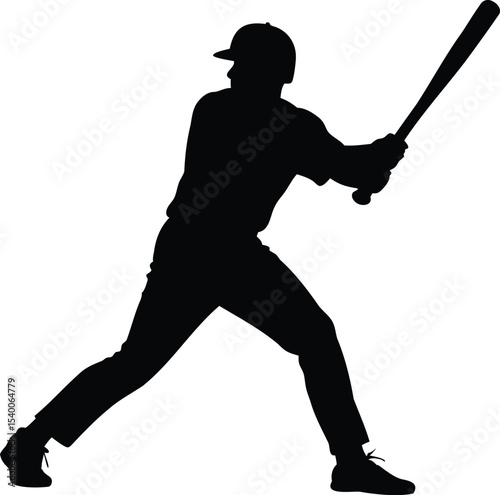 Silhouette of baseball player hitting a ball with a wooden bat