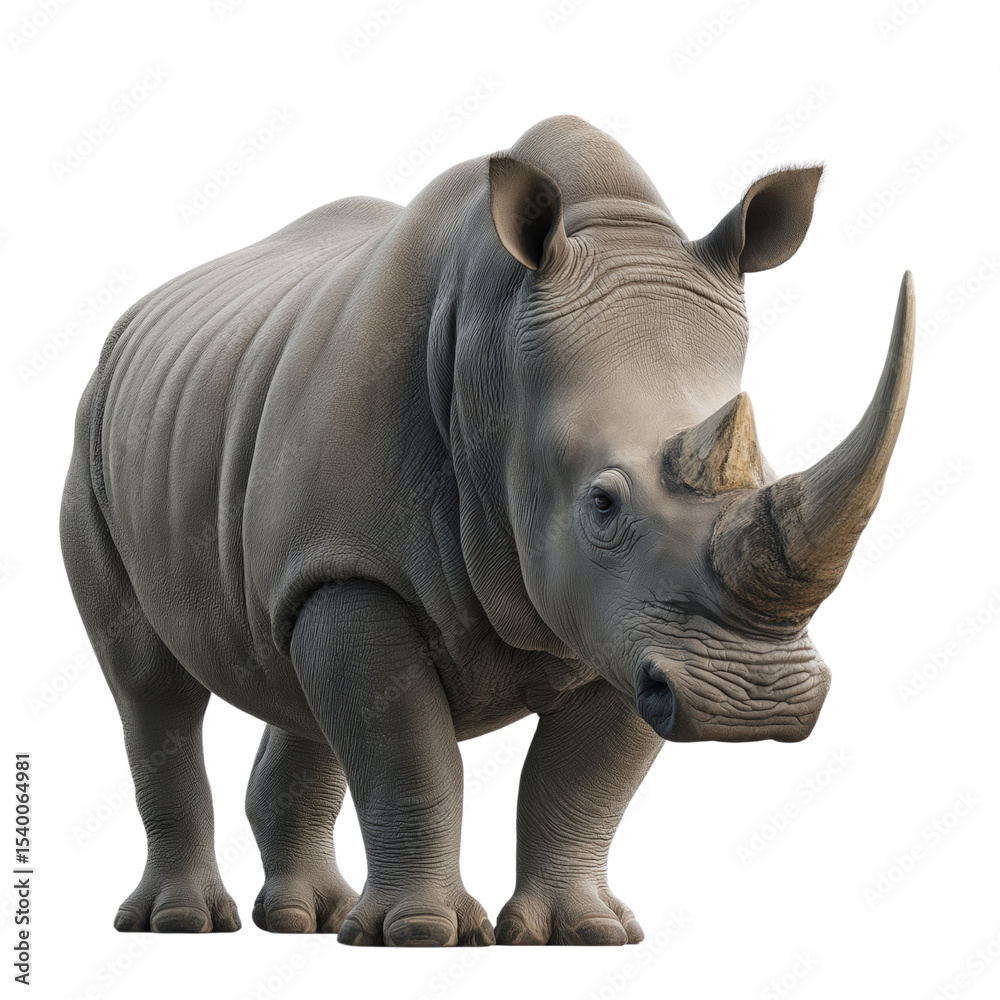 Fototapeta premium Majestic Rhinoceros A Powerful and Endangered Species on isolated background, generative ai