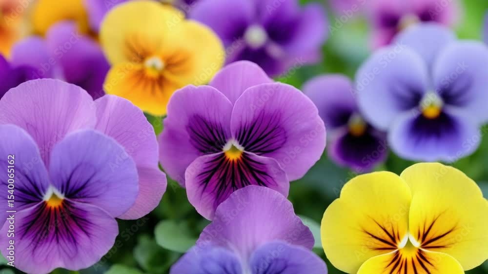A close-up view of a bunch of vibrant purple and yellow flowers, perfect for decorating or as a background image. A close-up view of a bunch of vibrant purple and yellow flowers, perfect for decorating or as a background image.