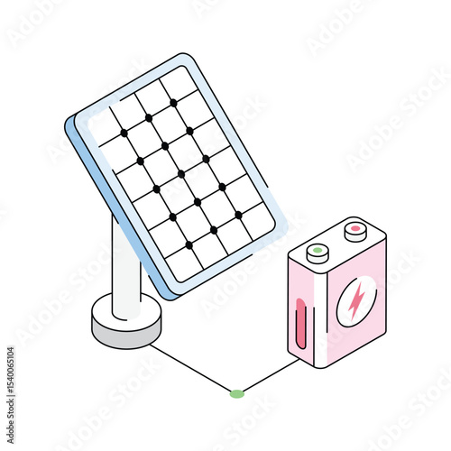 A well crafted isometric icon of solar battery charging