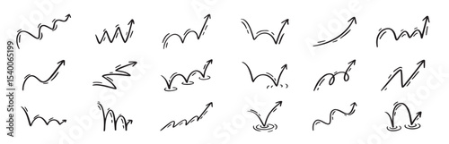 bounce effect arrows doodle set manga comic stile arrow design elements ball jump trajectory.