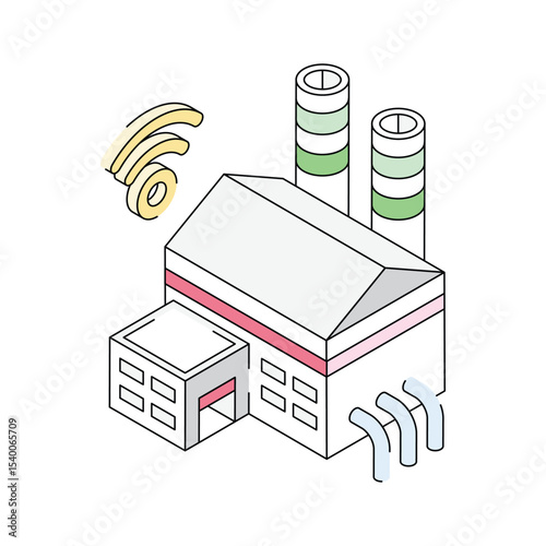 An amazing isometric icon of smart industry with signals