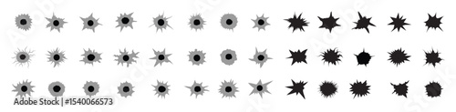 bullets holes cracked dots from gunshot shooting area recent vector silhouettes collection.