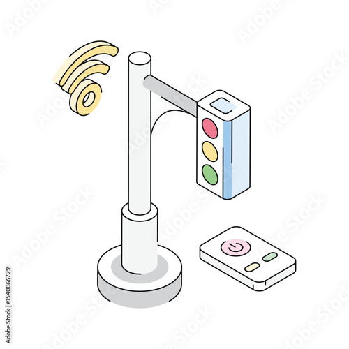 Grab this isometric icon of traffic signal with wifi signals