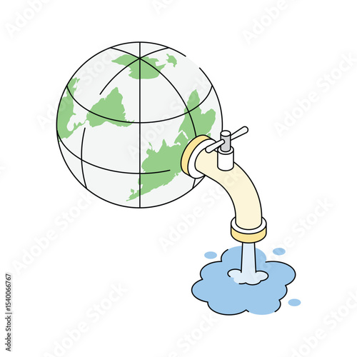 A well designed isometric outline icon promoting save water concept