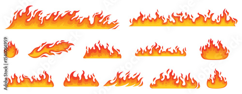 cartoon fire flames set hot bonfire elements burning effects vector symbols