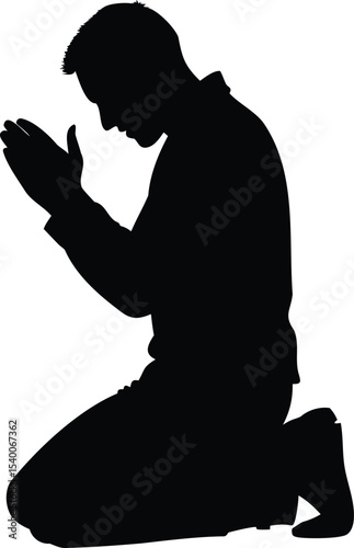 Silhouette of a person kneeling and praying with hands together, hope