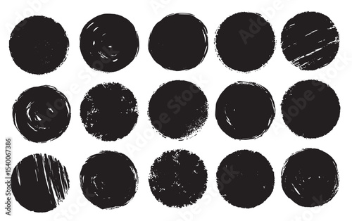 circles set black painted circles grunge texture backgrounds vector design elements isolated.