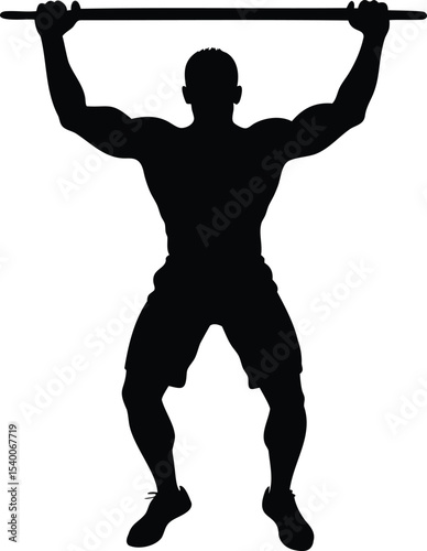 Silhouette of a muscular man performing pullups with a bar above head
