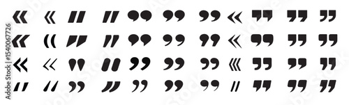 Set of quote marks. Black quotes icon vector collection. Quotemarks outline, speech mark, inverted commas or citation signs. Illustration