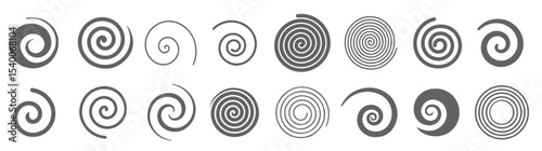 Set of simple spirals. Swirl motion twisting circles design element set isolated vector icons