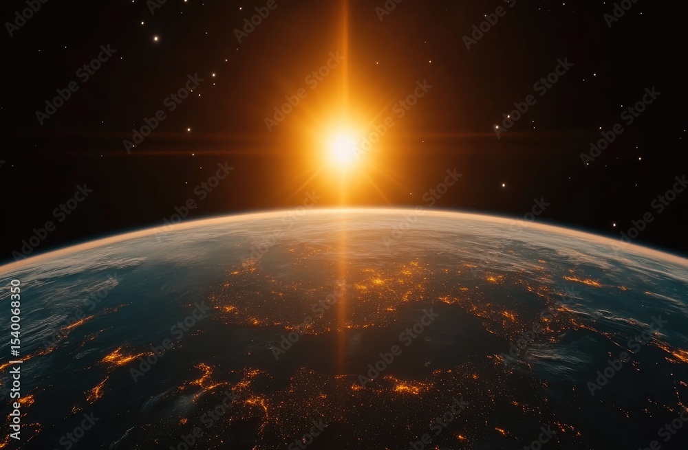 Obraz premium Earth rising, sun ablaze