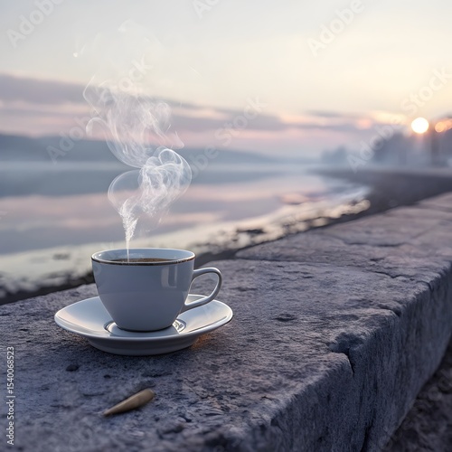 Mirrored Teacup on Concrete Dawn
