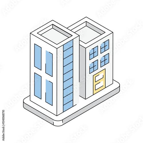 Visually engaging isometric icon showing office building