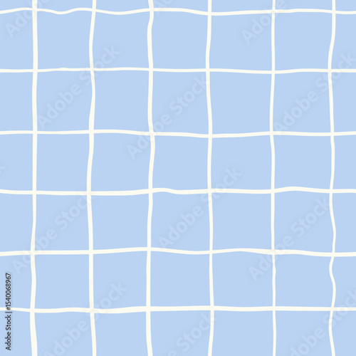Blue Whimsical Checkered Bold Color Vector Seamless Pattern, Summer Doodle Squares Travel Themed Design, Coquette Fabric Textile, Kitchen Decor. Simple Illustration Background