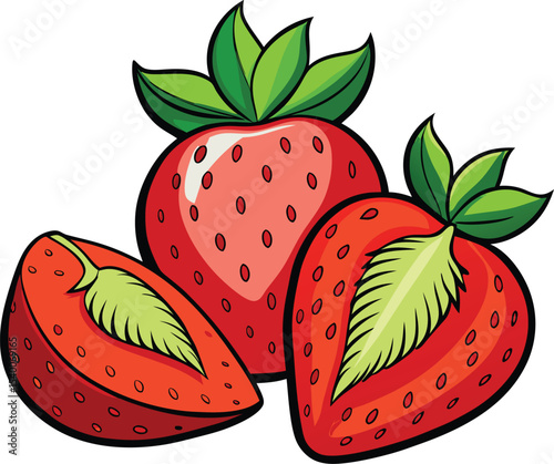 Colorful Vector Illustration of Fresh Whole Strawberry  Juicy Summer Fruit Design.  colorful vector illustration of fresh whole strawberry.new 2025 trendy unique