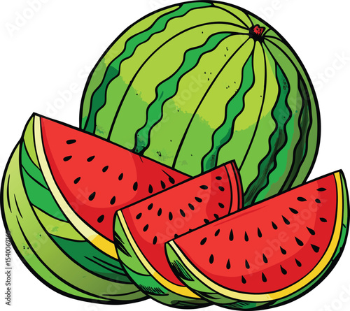 watermelon vector illustration, Colorful Vector Illustration of Fresh Fruit watermelon summer fruite , Vibrant Tropical Fruit Collection. new 2025 trendy