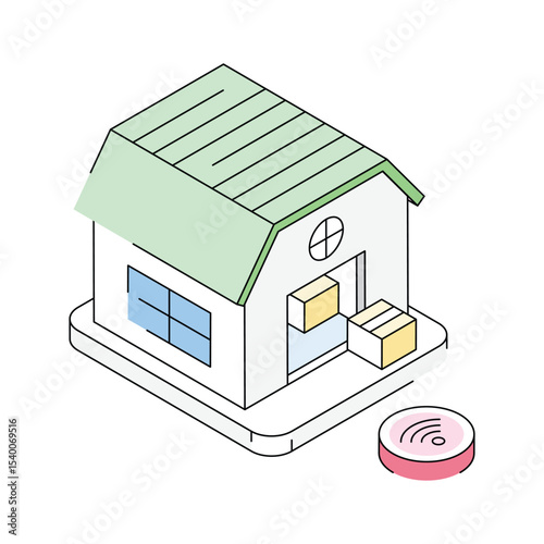 An isometric style icon of warehouse with storage boxes